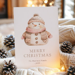 Watercolor Cute Snowman Holiday Card