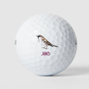 Watercolor Cute Sparrow Bird Animal Monogram  Golf Balls