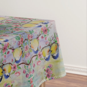 Watercolor - Cute Sparrows - Tablecloth