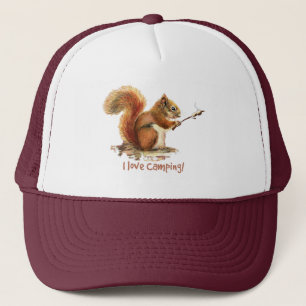 Watercolor Cute Squirrel Roasting Marshmallows Trucker Hat