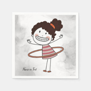Watercolor Cute Stick Girl Big Smile Beautiful Napkin