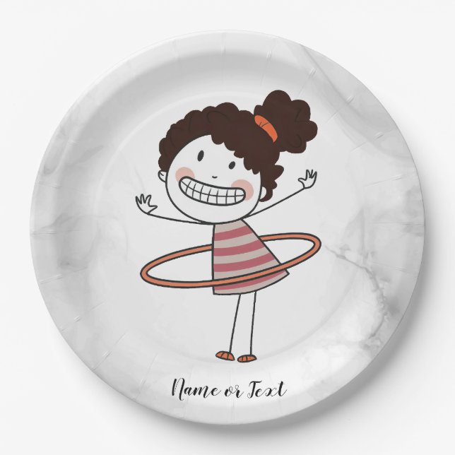 Watercolor Cute Stick Girl Big Smile Beautiful Paper Plate (Front)