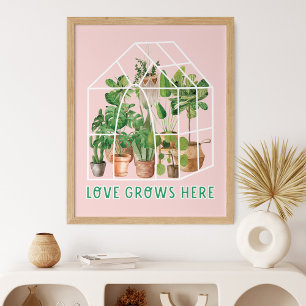 Watercolor Cute Tropical House Plant on Pink Poster