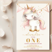 Watercolor Cute unicorn happy 1st birthday