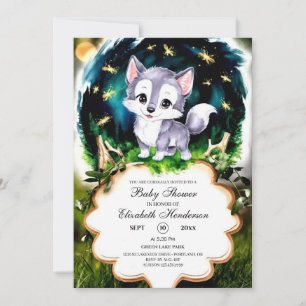 Watercolor Cute Wolf Baby Shower Invitation