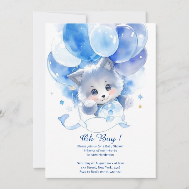 Watercolor Cute Wolf Baby Shower Invitation (Front)