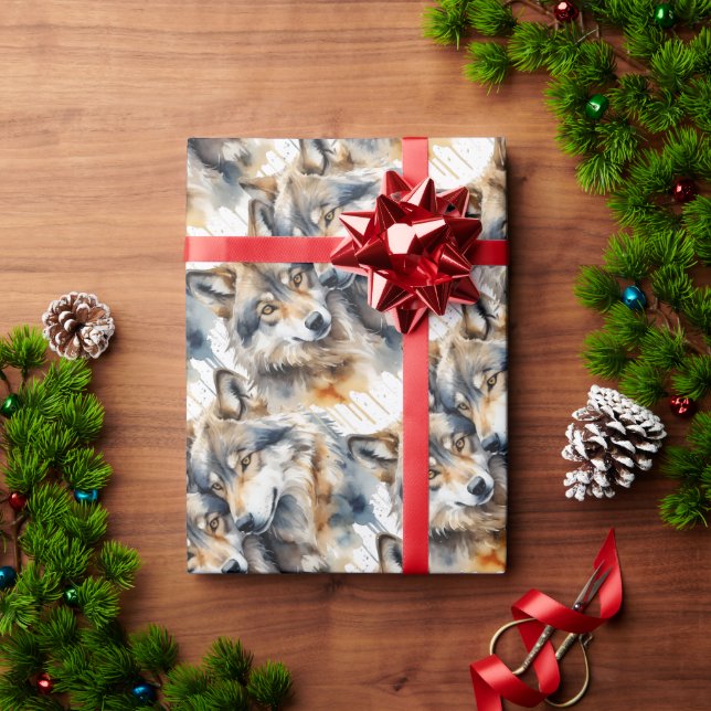 Watercolor Cute Wolves Animal Wildlife Nature   Wrapping Paper (Holiday Gift)