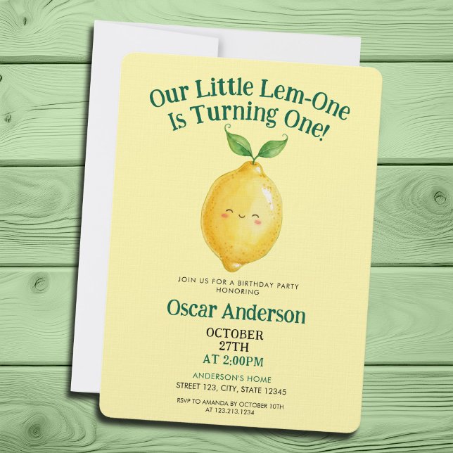 Watercolor Cute Yellow Lemon One Year Birthday Invitation (Creator Uploaded)