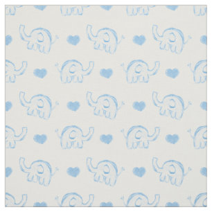 watercolor cuteblue baby elep elephants and hearts fabric