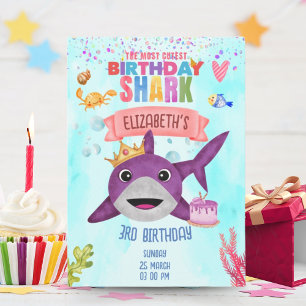 Watercolor Cutest Birthday Shark Birthday Party Invitation