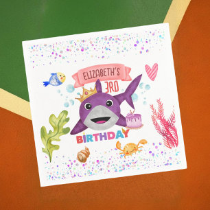 Watercolor Cutest Birthday Shark Birthday Party Napkin