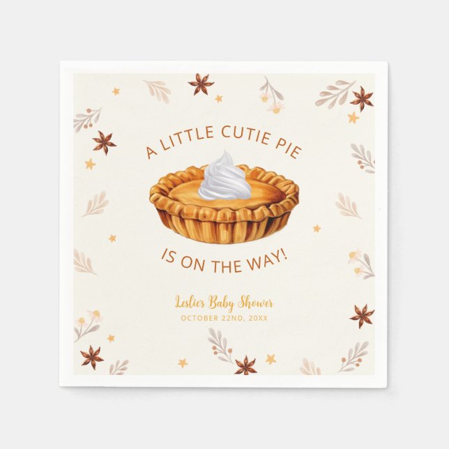 Watercolor Cutie Pie Fall Baby Shower Napkin (Front)