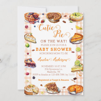 Watercolor Cutie Pie Orange Gingham Baby Shower Invitation