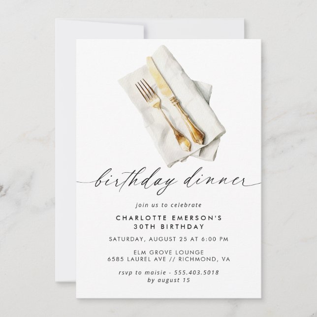 Watercolor Cutlery | Cute Simple Birthday Dinner Invitation (Front)