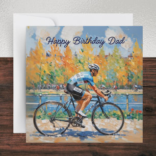 Watercolor Cycling Bicycle Race Dad Happy Birthday Card
