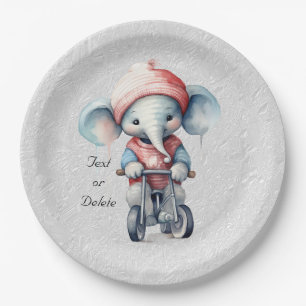 Watercolor Cycling Elephant Paper Plate