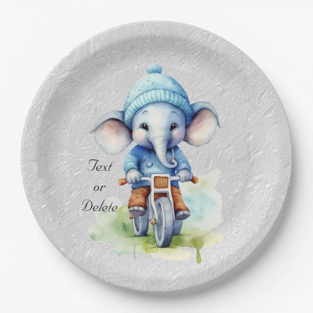 Watercolor Cycling Elephant Paper Plate (Front)