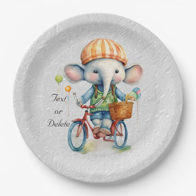 Watercolor Cycling Elephant Paper Plate (Front)
