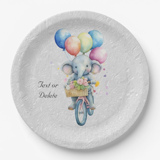 Watercolor Cycling Elephant Paper Plate (Front)