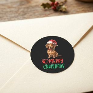 Watercolor Dachshund Dog Merry Christmas Classic Round Sticker