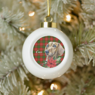 Watercolor Dachshund Dog Personalized  Ceramic Ball Christmas Ornament