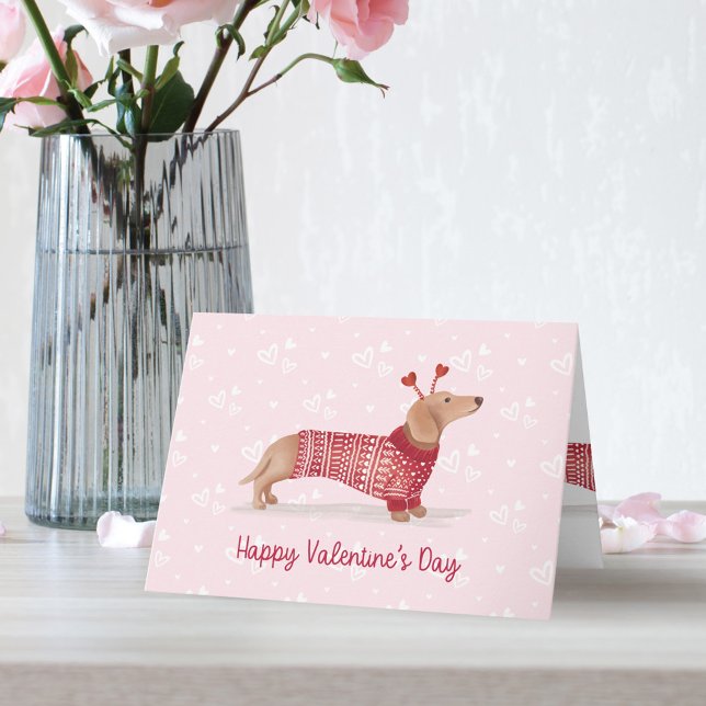Watercolor Dachshund Dog Valentine's Day Sweater Card (Watercolor Dachshund Dog Valentine's Day Sweater Card)