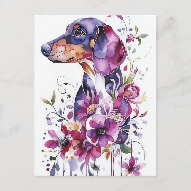 Watercolor Dachshund Postcard  (Front)