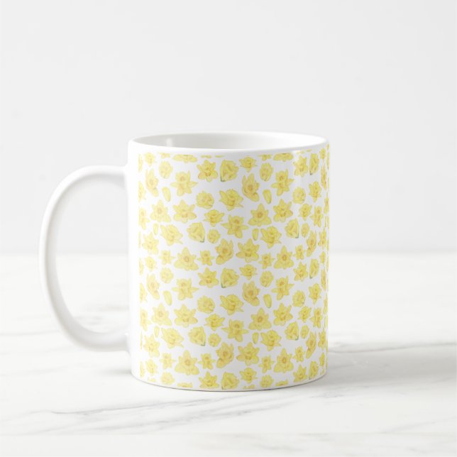 Watercolor Daffodil Ditzy Floral Patterned Coffee Mug (Left)