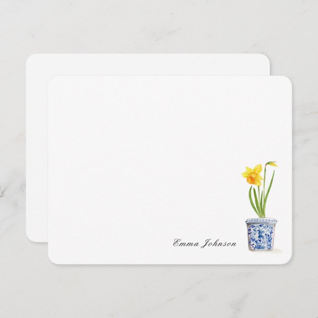 Watercolor Daffodil in blue and white pot Card (Front/Back)