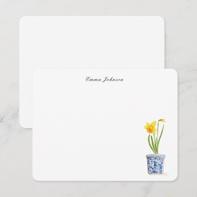 Watercolor Daffodil in blue and white pot Card (Front/Back)