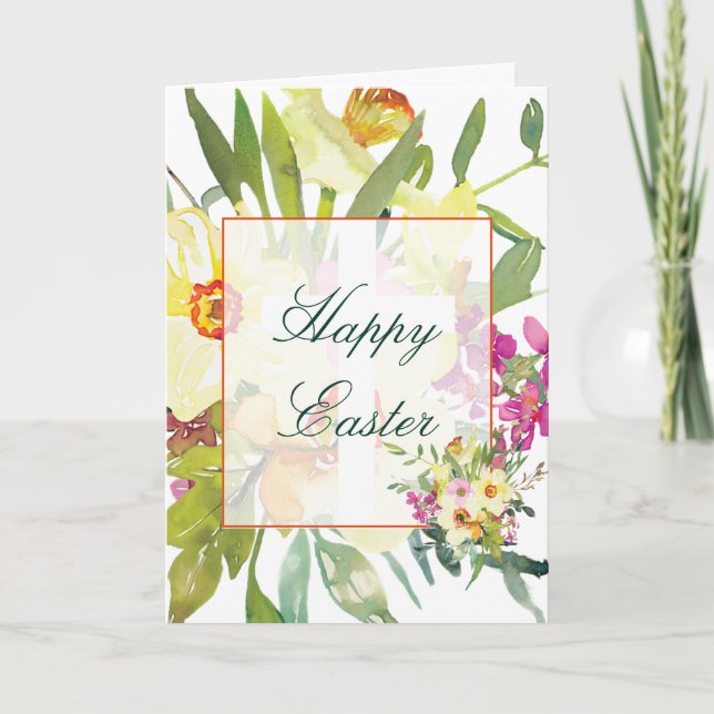 Watercolor daffodils custom Easter Holiday Card (Front)