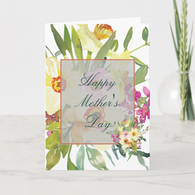 Watercolor daffodils custom Mother's Day Holiday Card (Front)