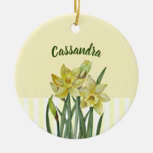 Watercolor Daffodils Flower Portrait Illustration Ceramic Tree Decoration