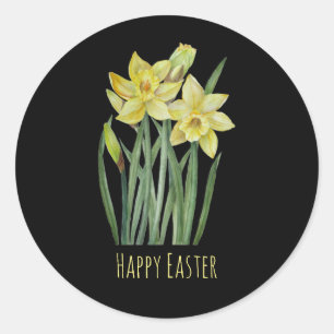 Watercolor Daffodils Flower Portrait Illustration  Classic Round Sticker