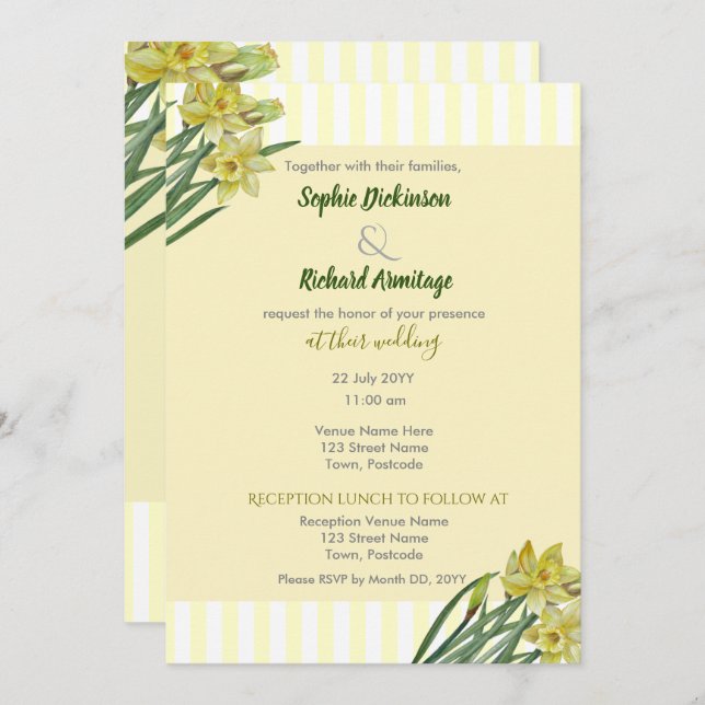 Watercolor Daffodils Flower Portrait Illustration Invitation (Front/Back)