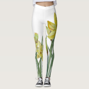 Watercolor Daffodils Flower Portrait Illustration Leggings