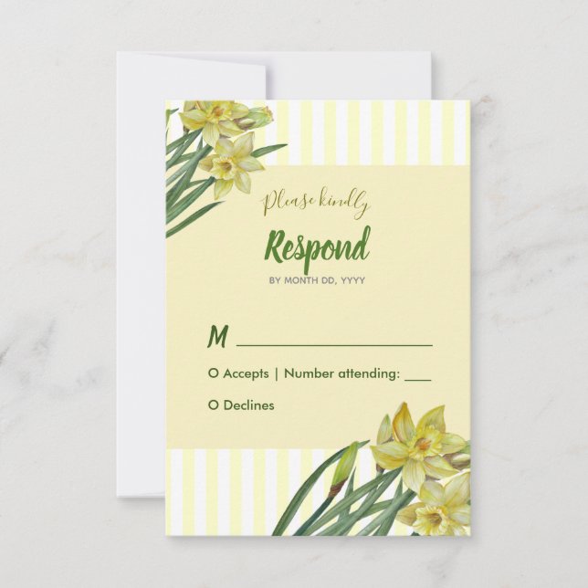 Watercolor Daffodils Flower Portrait Illustration RSVP Card (Front)