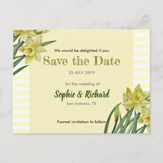 Watercolor Daffodils Flower Portrait Save The Date Announcement Postcard