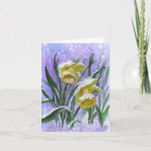 Watercolor Daffodils in Snow with blank inside Card