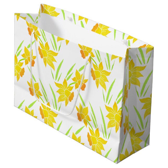 Watercolor Daffodils Pattern Large Gift Bag (Front Angled)