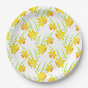 Watercolor Daffodils Pattern Paper Plate
