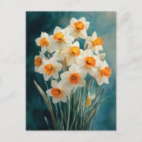 Watercolor Daffodils Teal Background
