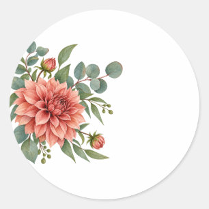 Watercolor Dahlia Eucalyptus Florist Classic Round Sticker