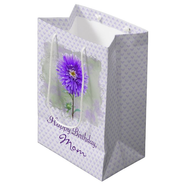Watercolor Dahlia On Hearts Birthday Medium Gift Bag (Front Angled)