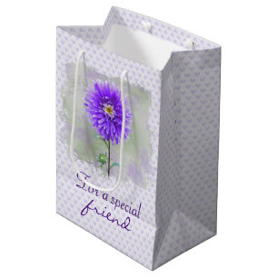 Watercolor Dahlia On Hearts Medium Gift Bag