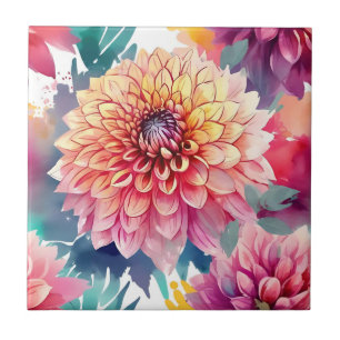 Watercolor Dahlia Summer Tile