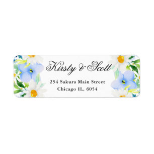 Watercolor Daisies and Blue Flowers address