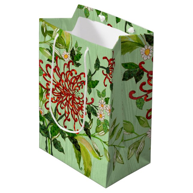 Watercolor Daisies and Butterflies v2 Medium Gift Bag (Front Angled)