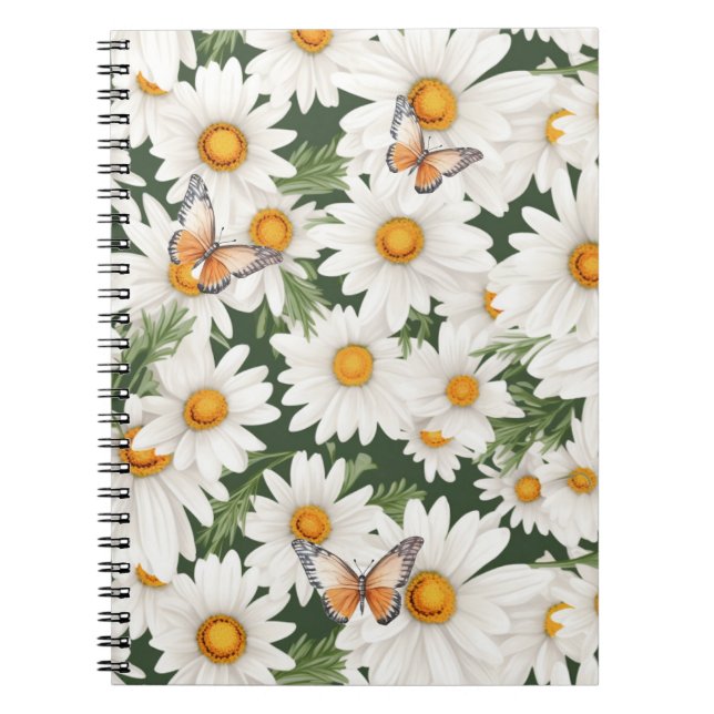 Watercolor Daisies and Monarch Butterflies Notebook (Front)