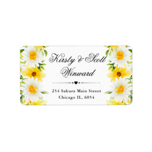Watercolor Daisies and Yellow Flowers address Label